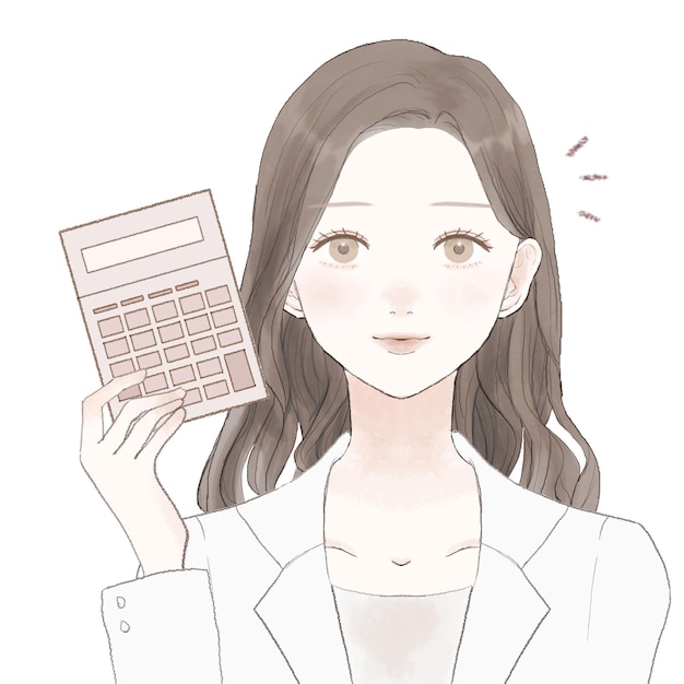 Female doctor with calculator. on a white background.