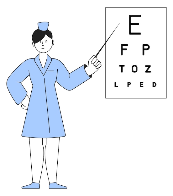 Female doctor with eye chart table vision test icon