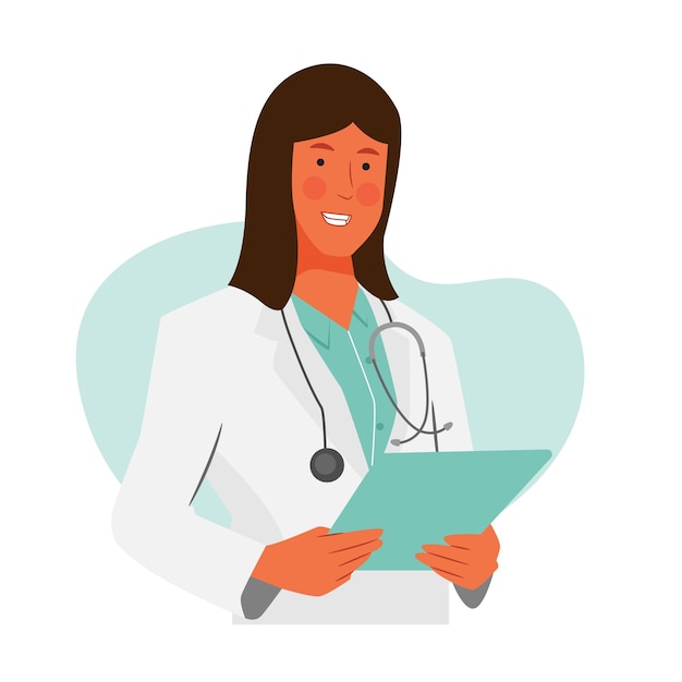 Female doctor with long hair bring board