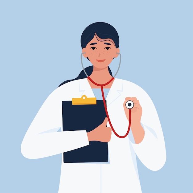 Vector female doctor with stethoscope.  in flat style