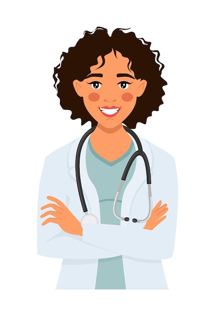 Vector female doctor with a stethoscope. medical professional or therapist. illustration in cartoon style. vector illustration