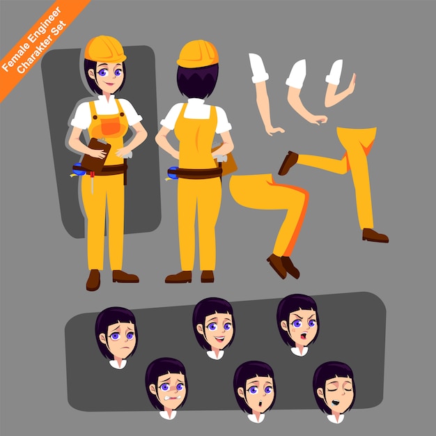 Vector female engineer character set