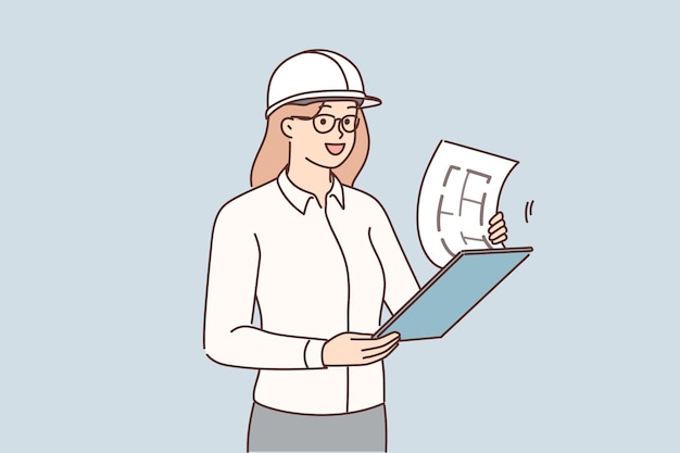 Female engineer with blueprint at site