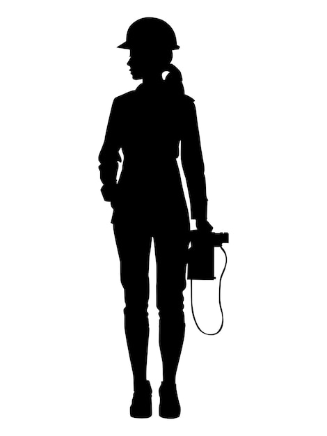 Female Engineers Silhouette White Background