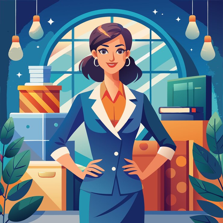 Female Entrepreneur Running a Market Stall Business Illustration
