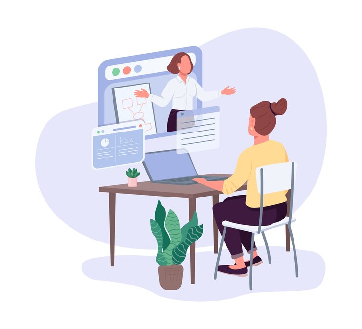 Vector female entrepreneurs business courses flat color faceless character. professional development opportunities. leadership lesson isolated cartoon illustration for web graphic design and animation