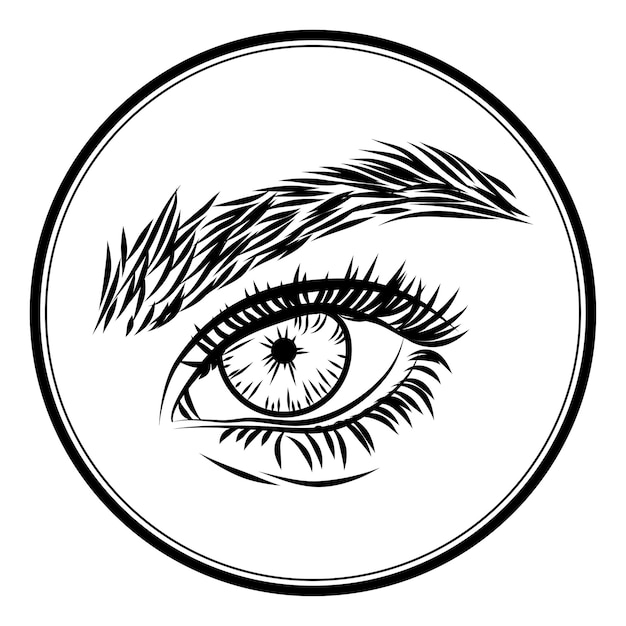 The female eye black and white vector handdrawings illustration logo emblem for a beauty salon