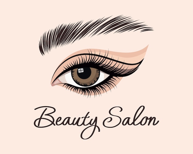 Vector female eye with long eyelashes and lettering beauty salon female languid look beauty logo print