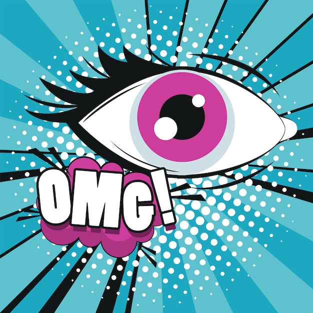 Female eye with omg expression pop art style.