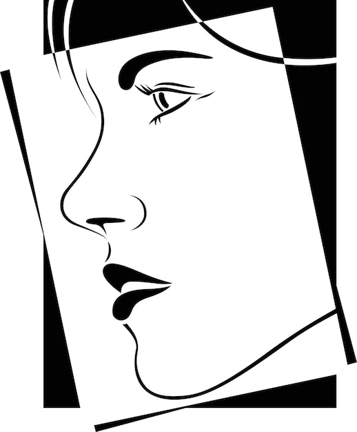 Female Face Black White Silhouette Outline