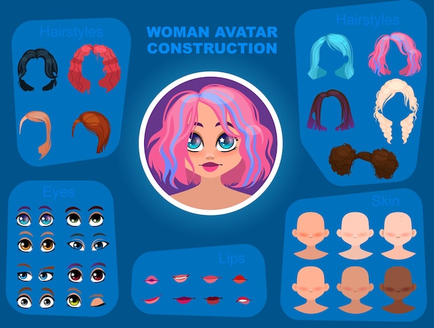 Vector female face constructor social media avatar illustration