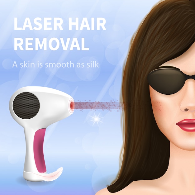 Vector female face in dark glasses laser hair removal.