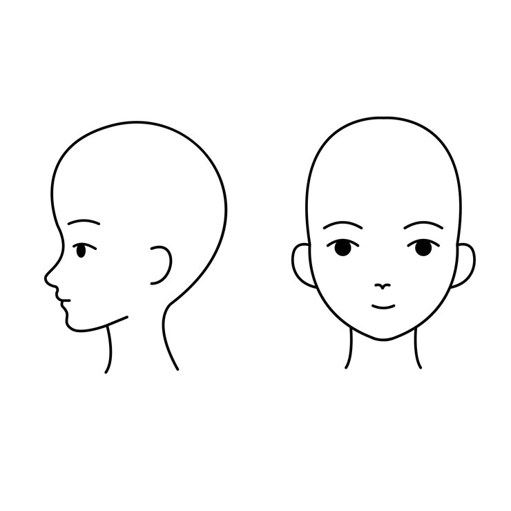 Vector 여성 얼굴 아이콘 전면 및 측면 뷰
