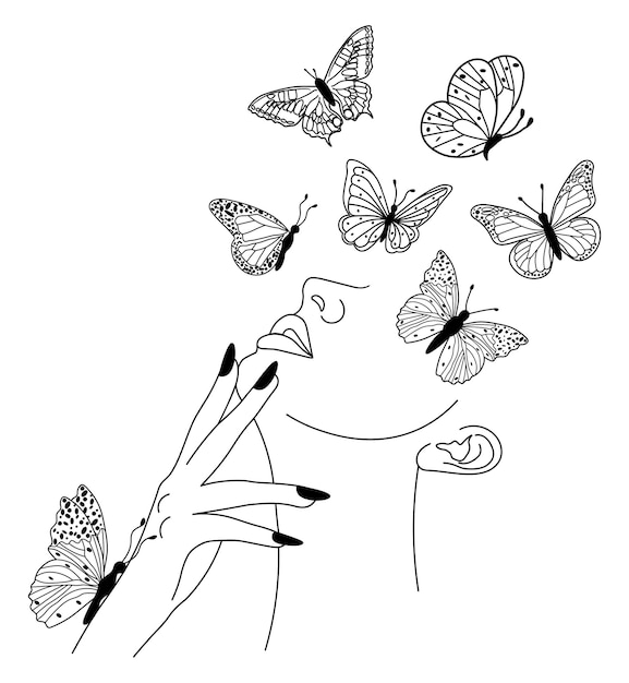 Female face with butterflies butterfly woman