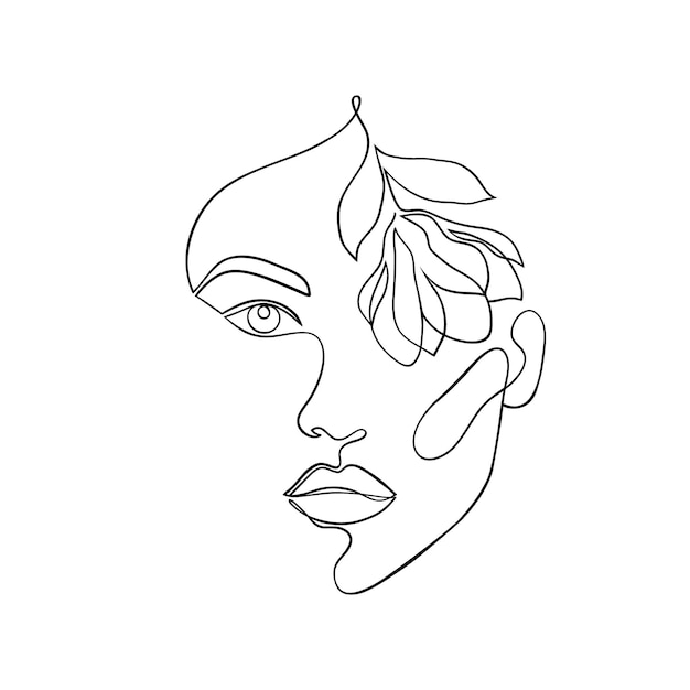 Vector female face with flower