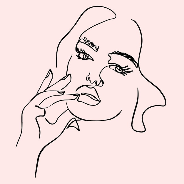 Female Face with hand Outline Art
