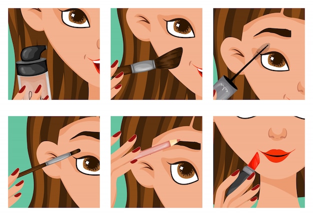 Vector female face with makeup steps