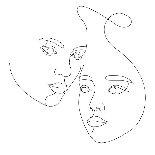 Female faces drawn with continuous line