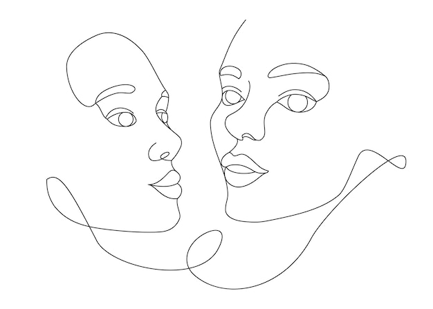 Female faces drawn with continuous line