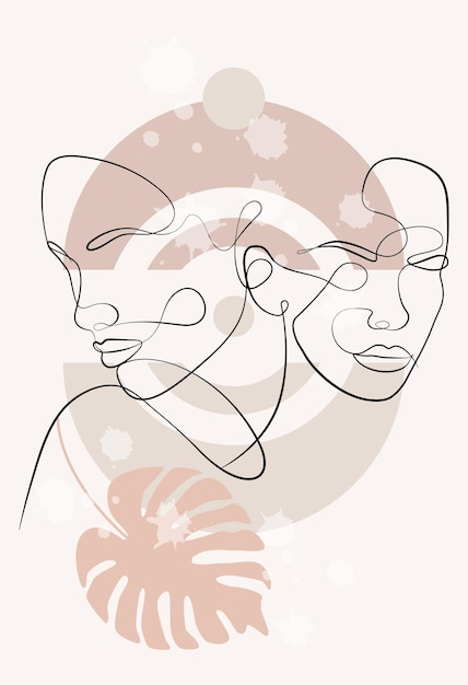 Female faces of the same line Abstract geometric shapes