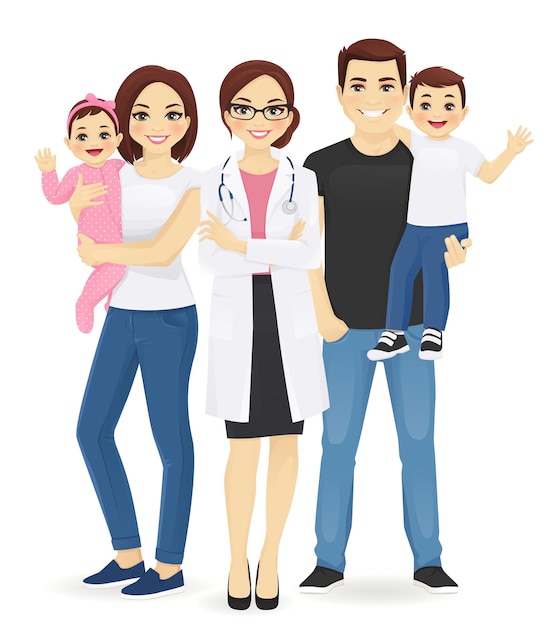 Female family doctor vector illustration Mother and father with daughter and son
