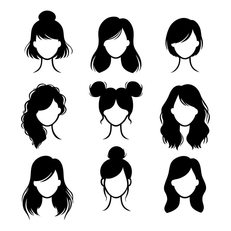 Vector 女性のファッションヘアスタイルセット 女性のヘアスタイルのヘアスタイルのヘアスタイル ポニーテールとパン