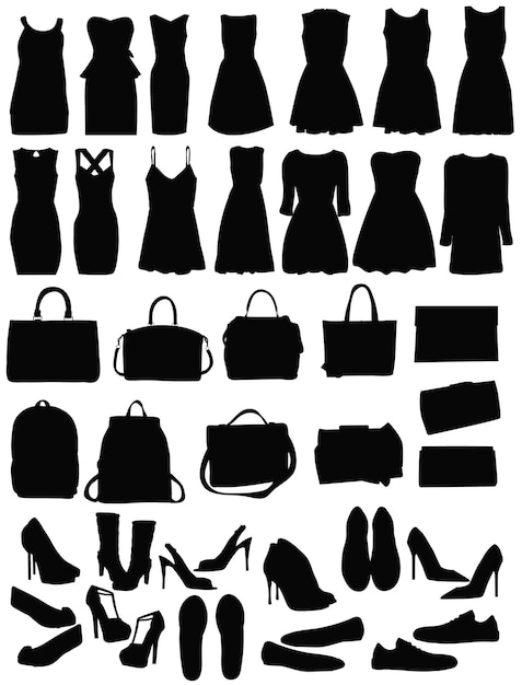 Female fashionable clothes set silhouettes