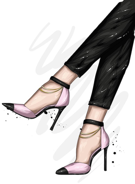 Vector female feet in stylish shoes