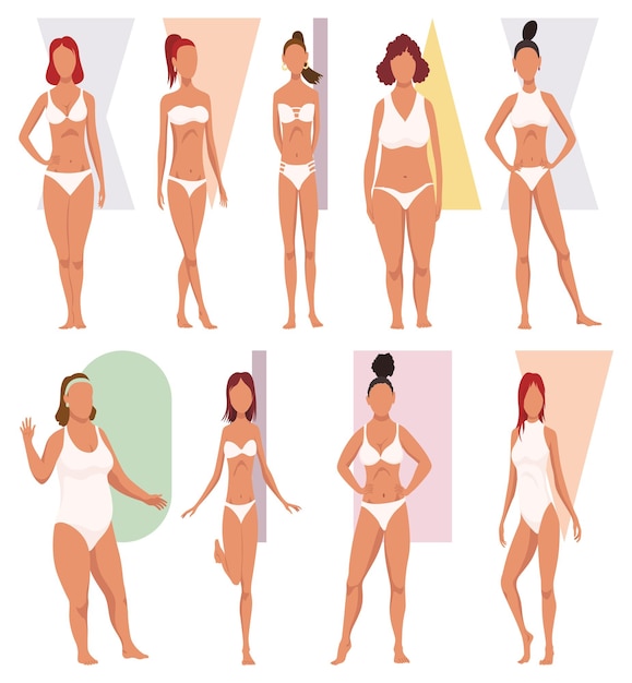 다양한 신체 모양을 보여주는 속옷을 입은 여성