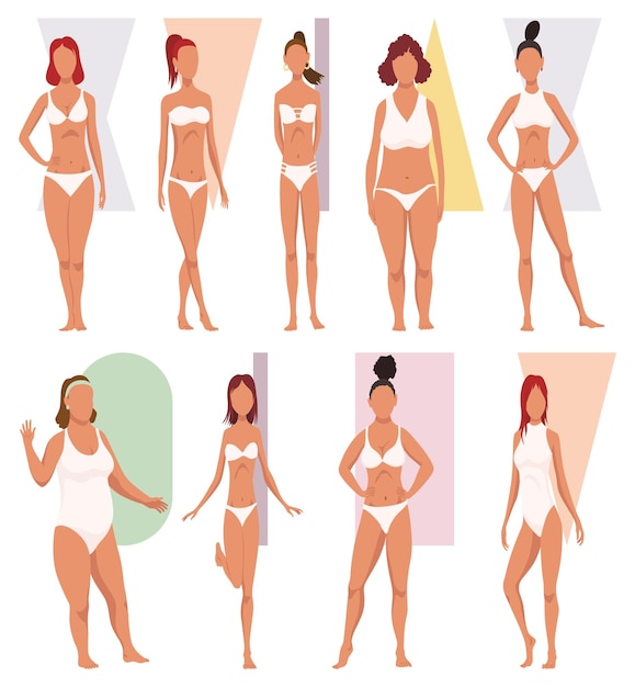 Vector female figures types set women in lingerie showing different body shapes