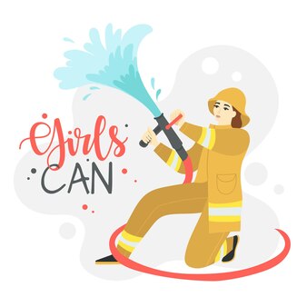 Il pompiere femminile estingue il fuoco