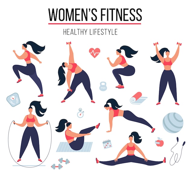 female fitness woman doing fitness exercises girl gym workout and yoga practices