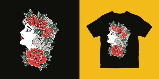 Female Flower Illustration Tshirt Design