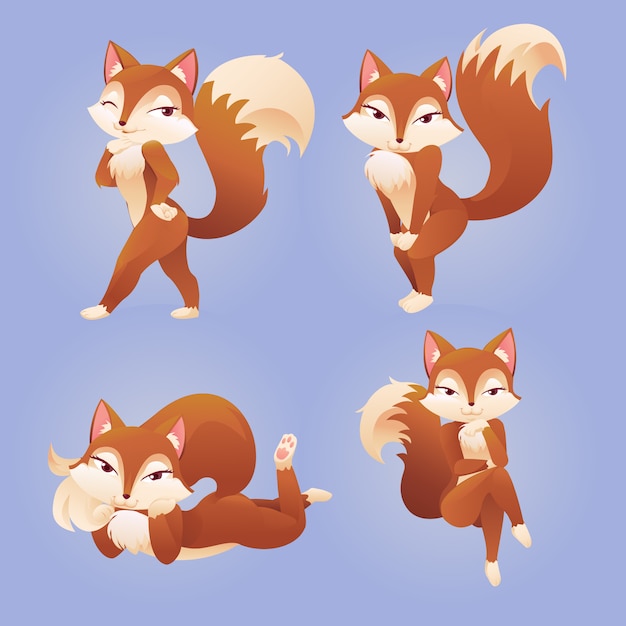 Vector female fox in sexy poses