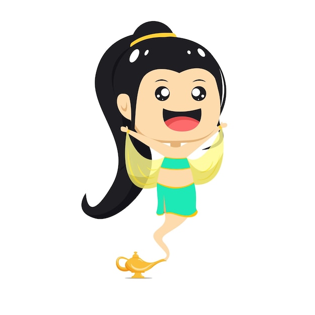 Female genie Arabian princess cartoon character vector illustration