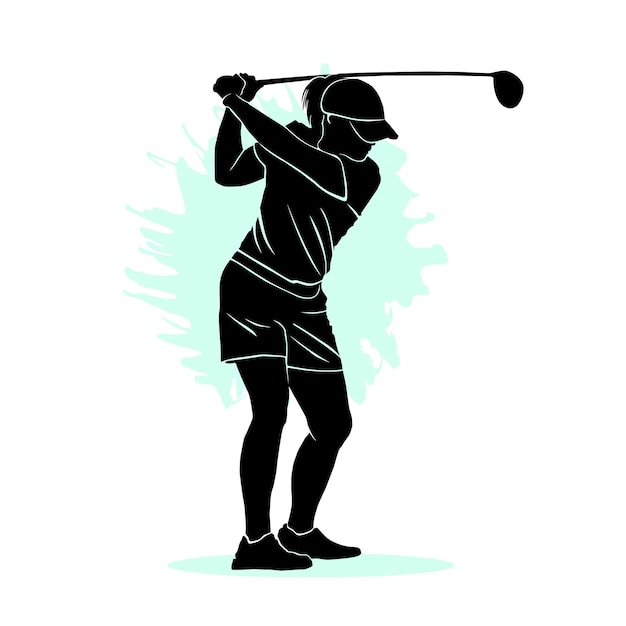 Siluette del giocatore di golf femminile. illustrazione vettoriale