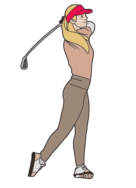 female golfer swings club in dynamic pose showcasing athleticism and focus
