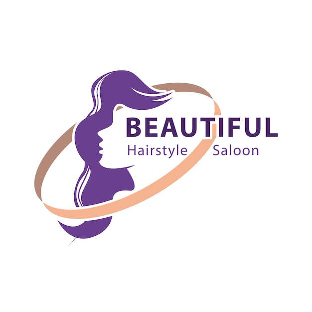 Female hair salon logo vector design Woman long hairstyle sign