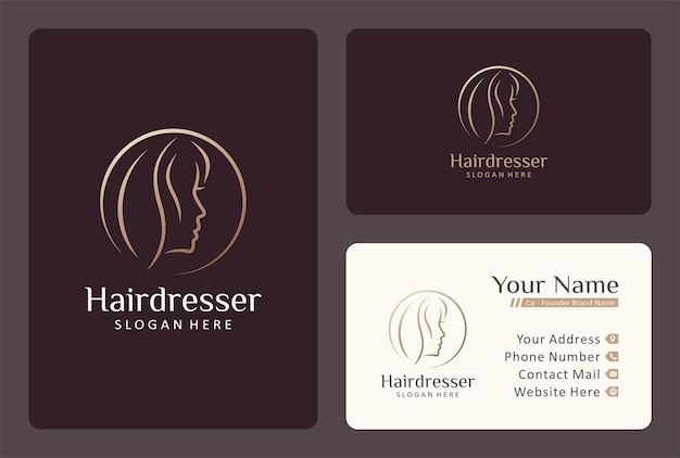 Female hairdresser logo design in gold color.