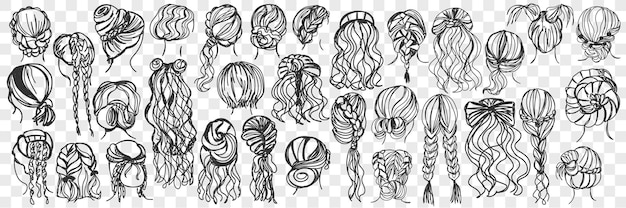 Vector female hairstyle doodle set illustration