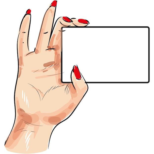 Female hand holding blank card vector icon isolated