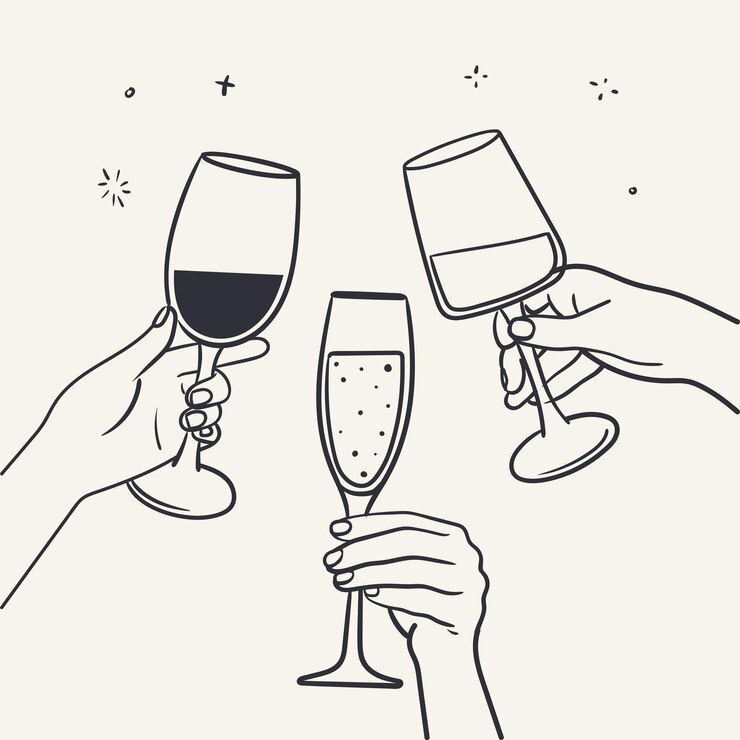 Female hand holding a glass of wine Minimal linear fashion style