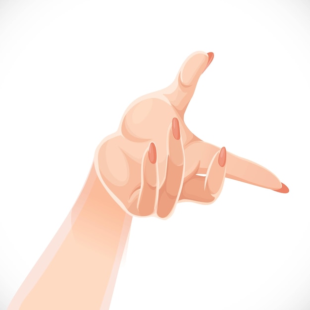 female hand showing off to the side isolated on white background