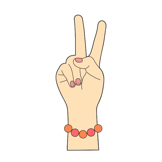 Vector female hand showing peace sign hippie symbol gesture with fingers lifted up showing number two