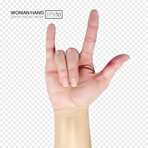  female hand shows rock. realistic  illustration on transparent background.
