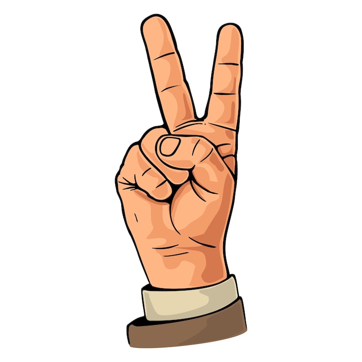 Vector female hand sign victory sign  or peace sign or scissors vector color flat illustration isolated o