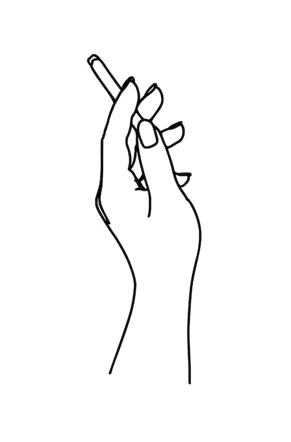 タバコの悪い習慣を持つ女性の手落書き線形漫画の塗り絵