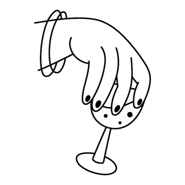 Female hand with a glass of wine Alcohol abuse addiction illustration Mental health problems Hand drawn line icon