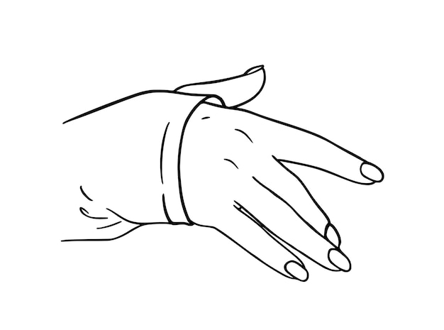 Vector female hand with long nails human body part doodle linear cartoon coloring