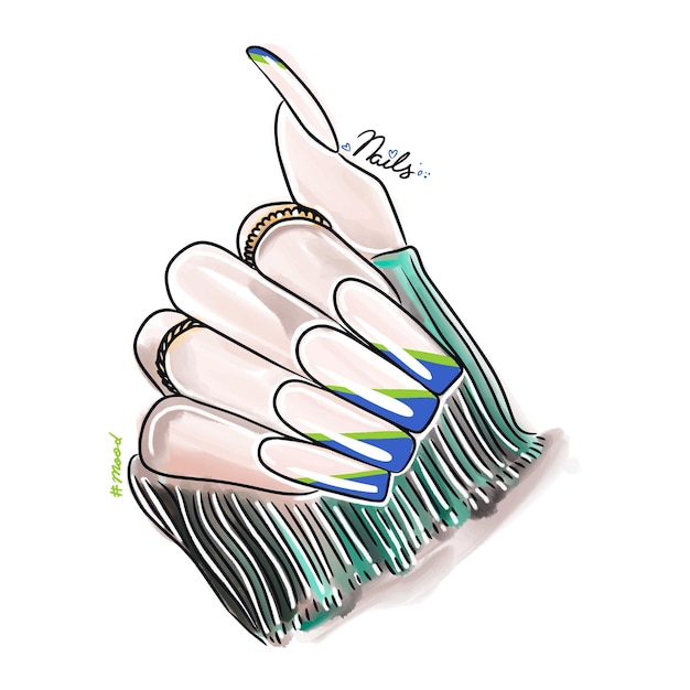 Vector female hand with long nails trendy nail design fashion manicure mood